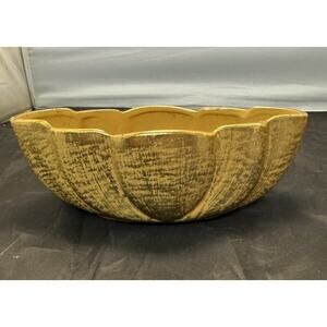 Stangl Pottery Scallop Pumpkin Painted 22k Gold Bowl 1960s NJ Vintage MCM #2064